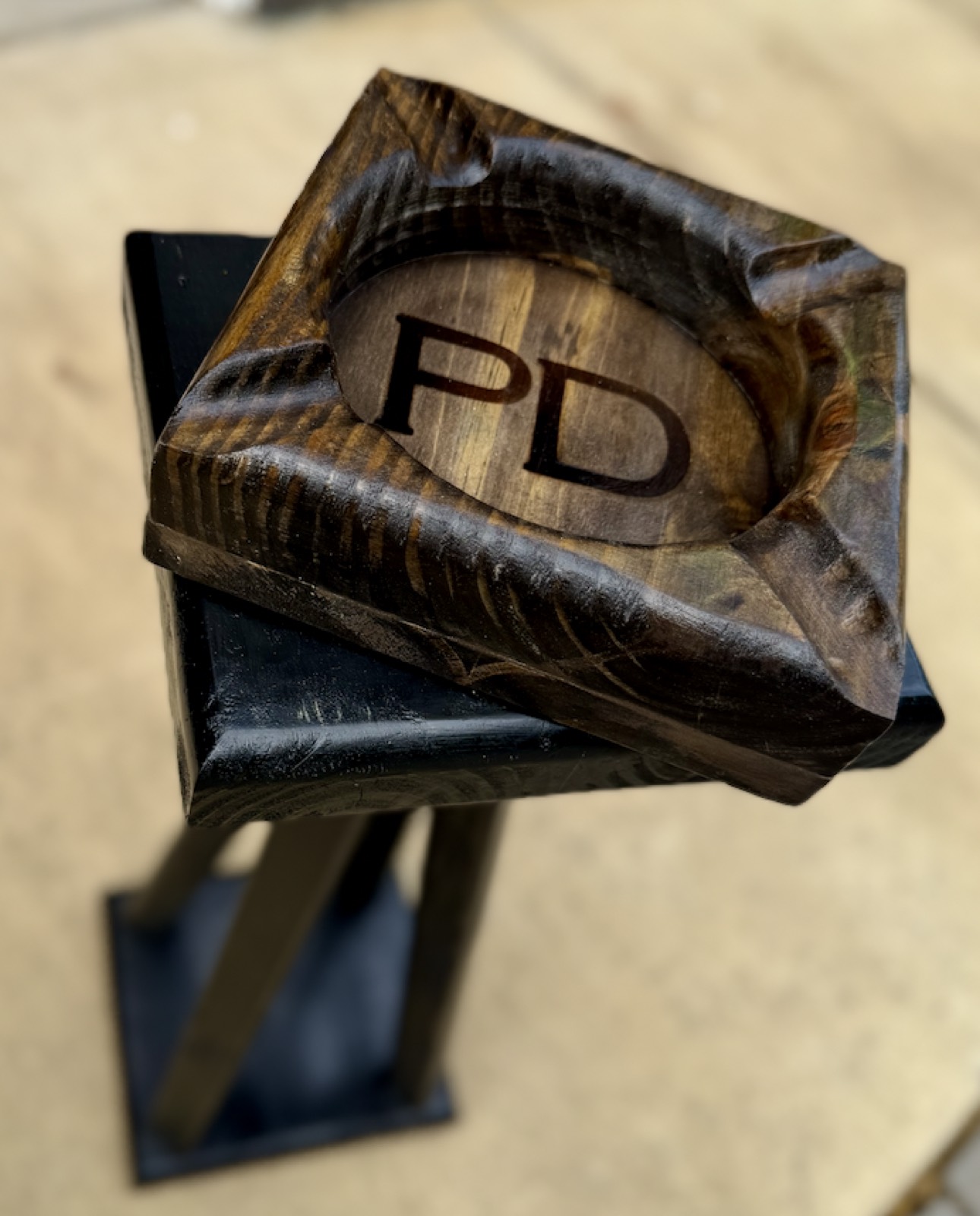 Custom cigar ashtray and stand in wood